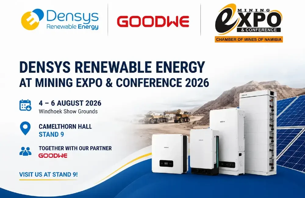 Densys Renewable Energy and GoodWe at Mining Expo & Conference 2026 in Windhoek, Namibia – Camelthorn Hall, Pavilion, Stand 9.